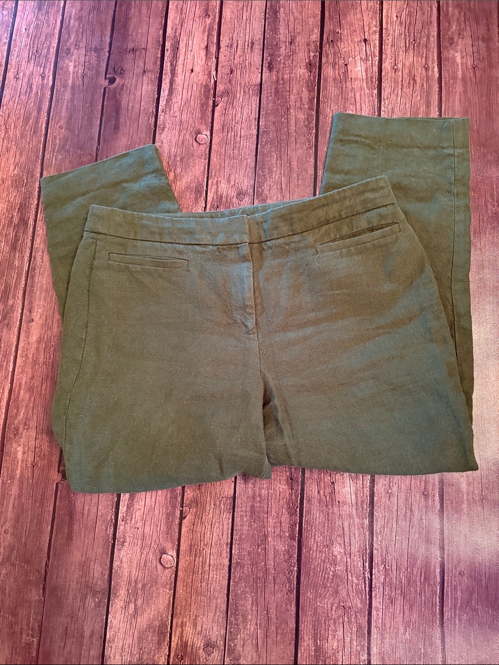 J. Crew 100% Linen Olive Green Dress Pants Sz 12